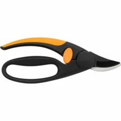 Fiskars Sécateur à Lames Franches, Diamètre De Coupe: 2 Cm, Lames En Acier Haute Qualité Avec Revêtement Antiadhésif, Longueur: 20 Cm, Noir/Orange, Elegance, P44, 1001534