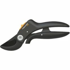 Fiskars Sécateur à Enclume P55 Pour La Taille Des Bois Sec Et Dur, Longueur : 18,1 Cm, Revêtement Antiadhésif, Noir/Orange, Acier De Haute Qualité/Plastique, PowerLever, 1026919