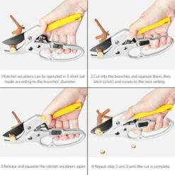 LITZEE Sécateurs Cremaillere, Ciseaux à Cliquet De Jardinage, Sécateurs De Jardin Professionnels Avec Poignée En Caoutchouc, Pour Couper Des Tiges Et Des Branches, Convient Aux Jardiniers, 8”, Jaune -Outil de taillage Soldes 28432461 5