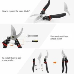 DEVENIRRICHE Sécateur De Jardin, Ressort Secateur Professionnel Ciseaux Secateur Ø20 Mm Sécateur Avec 75CR1 Lame/Ressort En Acier Inoxydable De Rechange, PVC Poignée Antiglisse, Manipulation Facile -Outil de taillage Soldes 48158708 5