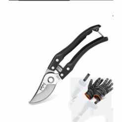 ZHUOXUAN Sécateur, Ciseaux De Sécateur De Contournement Professionnel Avec Ressorts Intégrés, Coupe-arbres Sécateurs, Sécateur à Main, Cisailles De Jardin, Tondeuses De Jardin - Manche En Métal (lame En Acier SK5) + Gants + Ceinture