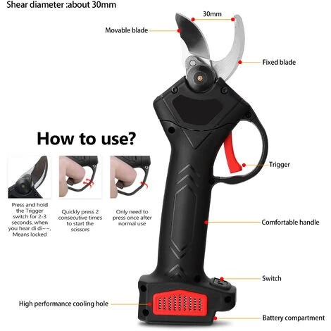 ZHUOXUAN Sécateur électrique Sans Fil Professionnel 21V,Cisailles De Jardin électriques,Sécateur électrique Portable 5 ZHUOXUAN Sécateur électrique Sans Fil Professionnel 21V,Cisailles De Jardin électriques,Sécateur électrique Portable – Image 3