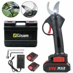 GISAM Sécateur 21V 2 Batteries Coupeuse D'élagage D'aménagement Paysager Pour Arbres Fruitiers