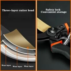 Sécateur De Jardin,Betterlife Sécateur à Enclume, Ciseaux à Fleurs Coupe Bypass Bois Sec Et Vert , Noir -Outil de taillage Soldes 55407844 3