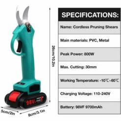 JMAX Sécateur 98VF 2 Batteries Coupeuse D'élagage D'aménagement Paysager Pour Arbres Fruitiers -Outil de taillage Soldes 59596702 5