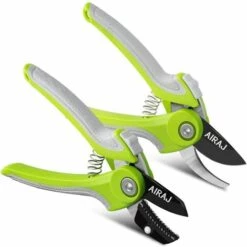 AIRAJ Sécateurs Set De 2 - Bypass Et Enclume - Sécateur Professionnel Léger Pour Le Jardin, Sécateur à Main Pour Le Jardin Avec Lame SK-5 Téflon, Forme Ergonomique, Coupe à Travers Les Tiges Avec Plus De Facilité.
