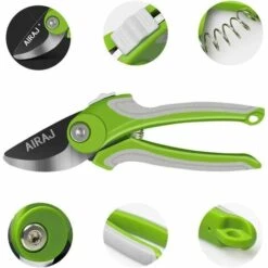 AIRAJ Sécateurs Set De 2 - Bypass Et Enclume - Sécateur Professionnel Léger Pour Le Jardin, Sécateur à Main Pour Le Jardin Avec Lame SK-5 Téflon, Forme Ergonomique, Coupe à Travers Les Tiges Avec Plus De Facilité. -Outil de taillage Soldes 59894821 5