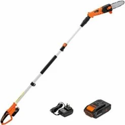 RELAX4LIFE Élagueuse Sur Perche Sans Fil 20V, Coupe-Branches 4,5 M/S Avec Manche Télescopique, Guide Et Chaîne 20 CM Tête Rotative, Frein Électronique, Elagueuse Sans Fil Pour Jardinage/Bricolage