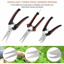 MEZHENG Sécateur Jardin Set, Professional Sécateur Main Bypass Cisailles D'élagage Ciseaux à Fleurs Cisailles à Haie Pour Travaux De Jardin Et Pelouse, Verrou à Ressort En Acier Inoxydable - 3 Pièces -Outil de taillage Soldes 64119386 3