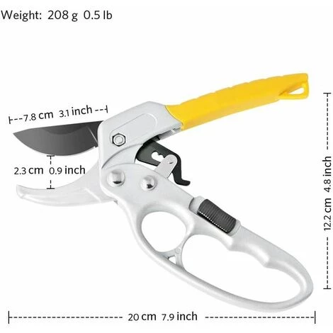 KAEJYIUT Sécateurs Cremaillere, Ciseaux à Cliquet De Jardinage, Sécateurs De Jardin Professionnels Avec Poignée En Caoutchouc, Pour Couper Des Tiges Et Des Branches, Convient Aux Jardiniers, 8”, Jaune 4 KAEJYIUT Sécateurs Cremaillere, Ciseaux à Cliquet De Jardinage, Sécateurs De Jardin Professionnels Avec Poignée En Caoutchouc, Pour Couper Des Tiges Et Des Branches, Convient Aux Jardiniers, 8”, Jaune – Image 2