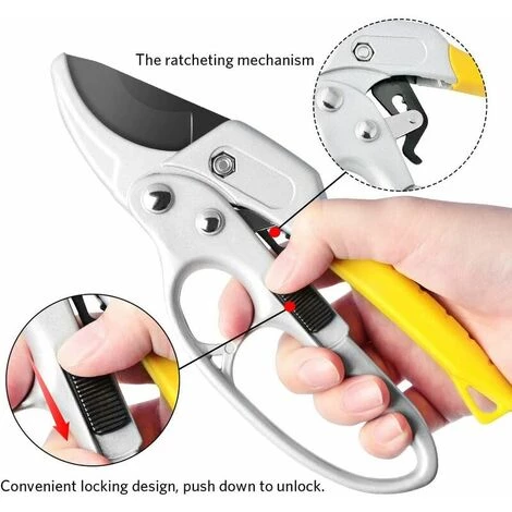 KAEJYIUT Sécateurs Cremaillere, Ciseaux à Cliquet De Jardinage, Sécateurs De Jardin Professionnels Avec Poignée En Caoutchouc, Pour Couper Des Tiges Et Des Branches, Convient Aux Jardiniers, 8”, Jaune 6 KAEJYIUT Sécateurs Cremaillere, Ciseaux à Cliquet De Jardinage, Sécateurs De Jardin Professionnels Avec Poignée En Caoutchouc, Pour Couper Des Tiges Et Des Branches, Convient Aux Jardiniers, 8”, Jaune – Image 4