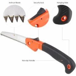 Scie à Élaguer Pliante 180mm, Scie à Main Avec Verrouillage Sécurisé Et Poignée Souple Pour Couper Ou Elaguer Le Jardin Des Arbres, Le Camping, Le Travail Du Bois (Orange/Noir) Adélala -Outil de taillage Soldes 66382500 5